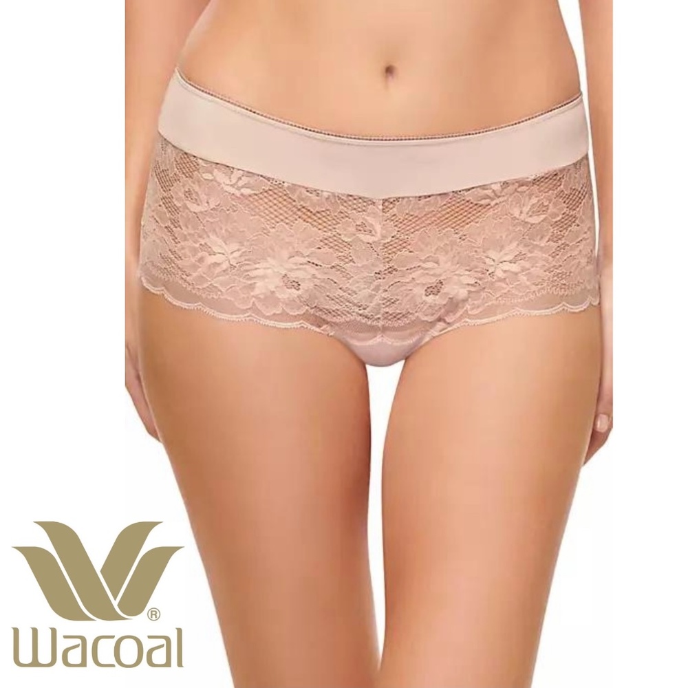WACOAL 845252 Fire and Lace Hipster Boyshorts Dusty Nude Mahogany Rose Panties